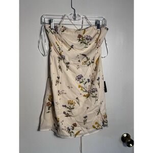 Lulus Cream Floral Strapless Mini Dress Medium Lace Up Back Boho Summer Wedding